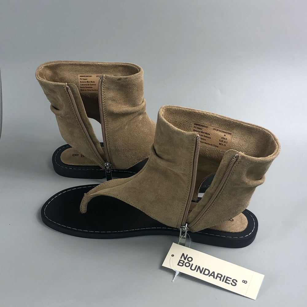 No Boundaries Tan Suede Zip-Back Thong Sandals - Picture 6 of 8